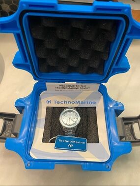 Technomarine Silver and Blue Stainless Steel Watch in Branded Case